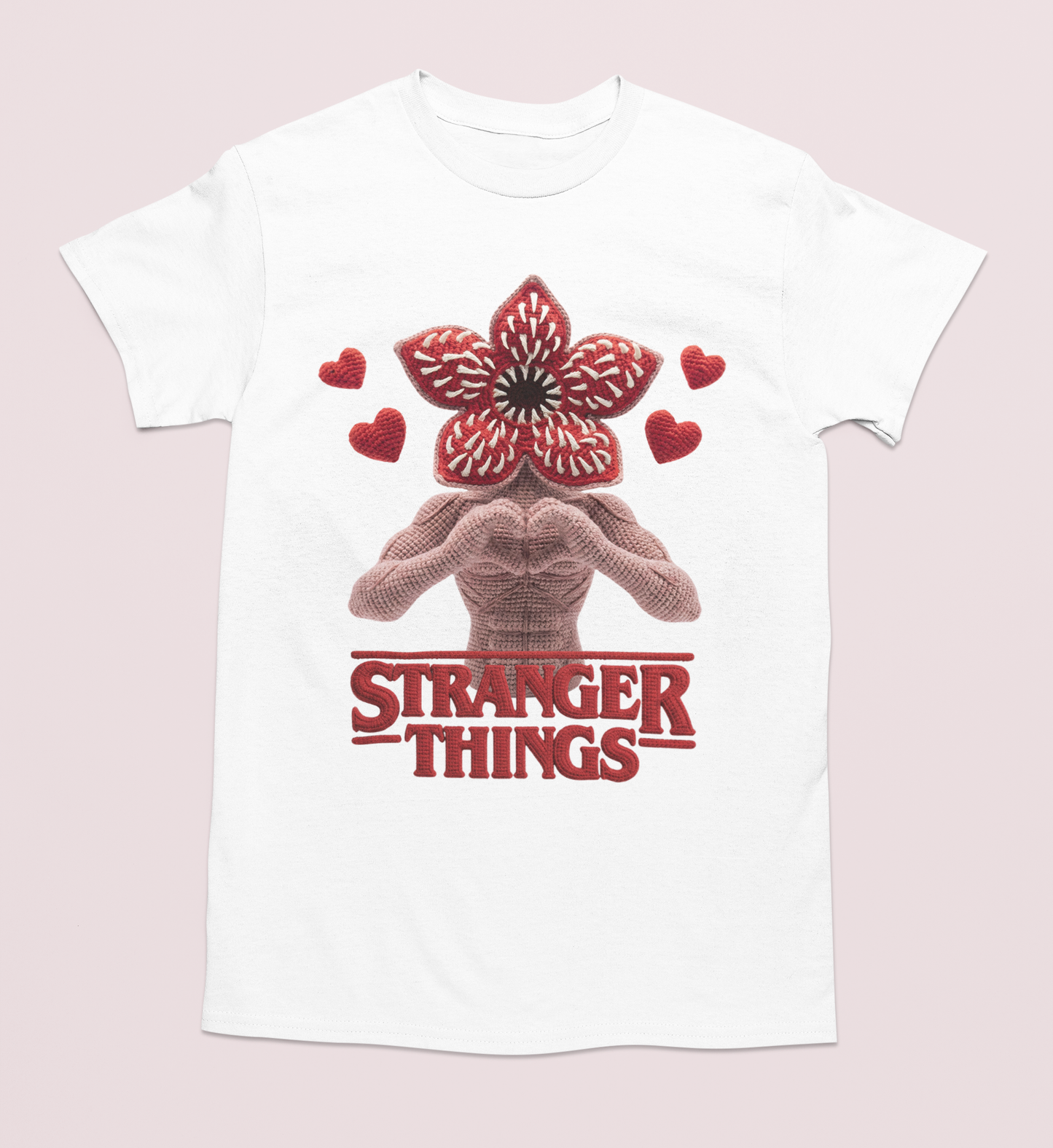 Playera Demogorgon estilo crochet unisex en tres colores de camiseta