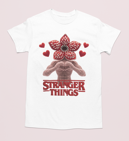 Playera Demogorgon estilo crochet unisex en tres colores de camiseta